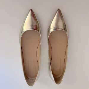 J. Crew Viv Patent Leather Ballet Flats in “Metallic Platinum”, Size 9.